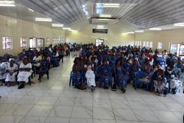 Congregation seated in the church hall during a service